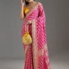 Rani Pink Khadi Georgette Saree With Satin Blouse
