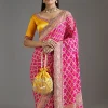 Rani Pink Khadi Georgette Saree With Satin Blouse