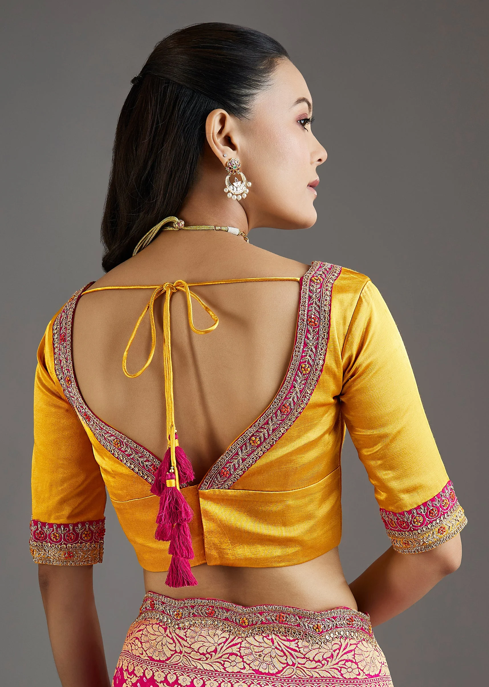 Rani Pink Khadi Georgette Saree With Satin Blouse