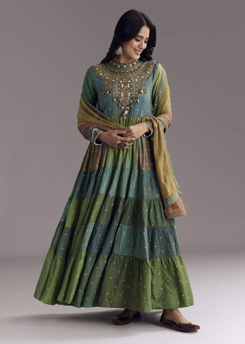 19956-multi-color-printed-chanderi-anarkali-with-stitch-work-1.jpg Multi Color Printed Chanderi Anarkali With Stitch Work