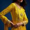Yellow Tissue Anarkali Set With Gotta Work