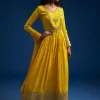 Yellow Tissue Anarkali Set With Gotta Work