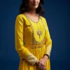 Yellow Tissue Anarkali Set With Gotta Work