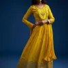Yellow Tissue Anarkali Set With Gotta Work