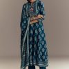 Indigo Blue Muslin Printed Anarkali Suit