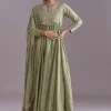 Green Chanderi Anarkali Suit With Boho Prints
