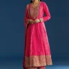 Pink Russian Silk Bandhani Anarkali With Leheriya Dupatta