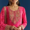 Pink Russian Silk Bandhani Anarkali With Leheriya Dupatta