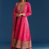 Pink Russian Silk Bandhani Anarkali With Leheriya Dupatta