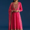 Pink Russian Silk Bandhani Anarkali With Leheriya Dupatta