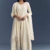 Ivory Chanderi Anarkali Suit With Thread And Sequins Embroidery