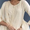 Ivory Chanderi Anarkali Suit With Thread And Sequins Embroidery