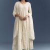 Ivory Chanderi Anarkali Suit With Thread And Sequins Embroidery
