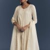 Ivory Chanderi Anarkali Suit With Thread And Sequins Embroidery