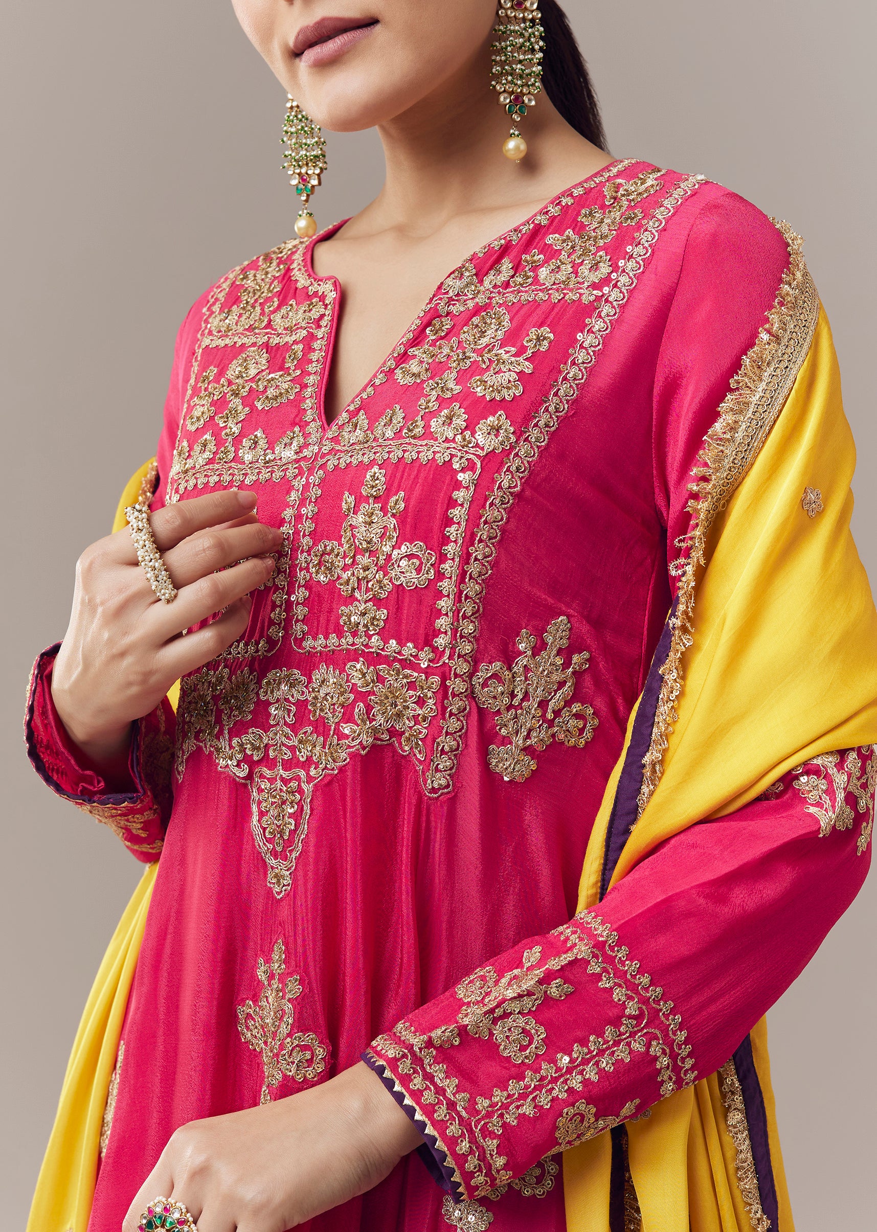 Pink Anarkali Suit With Zari Cut Dana And Sequins Work