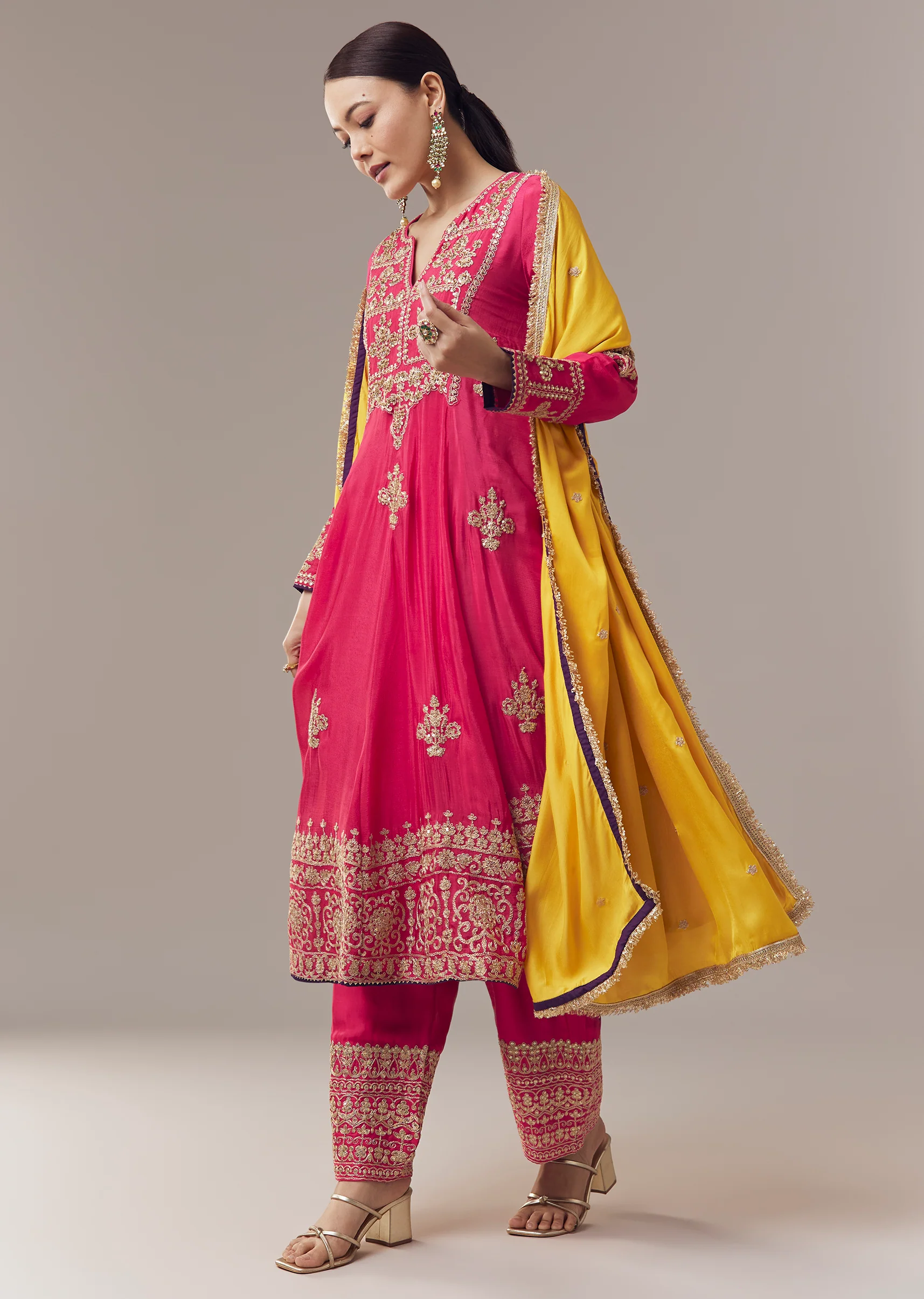 Pink Anarkali Suit With Zari Cut Dana And Sequins Work