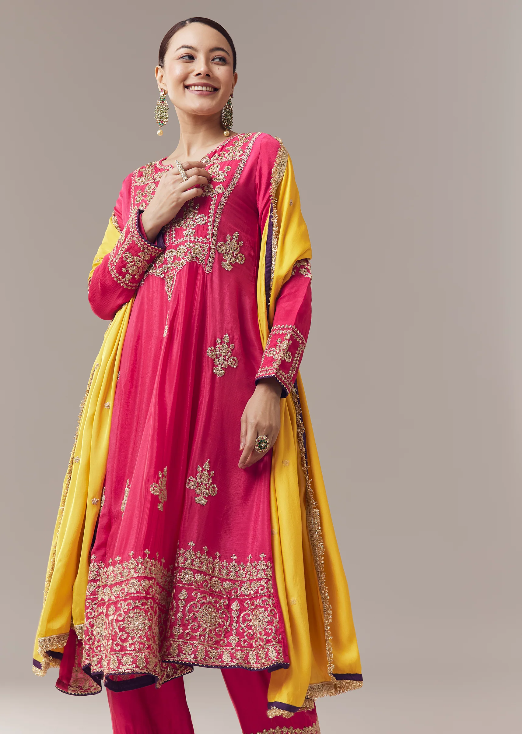 Pink Anarkali Suit With Zari Cut Dana And Sequins Work