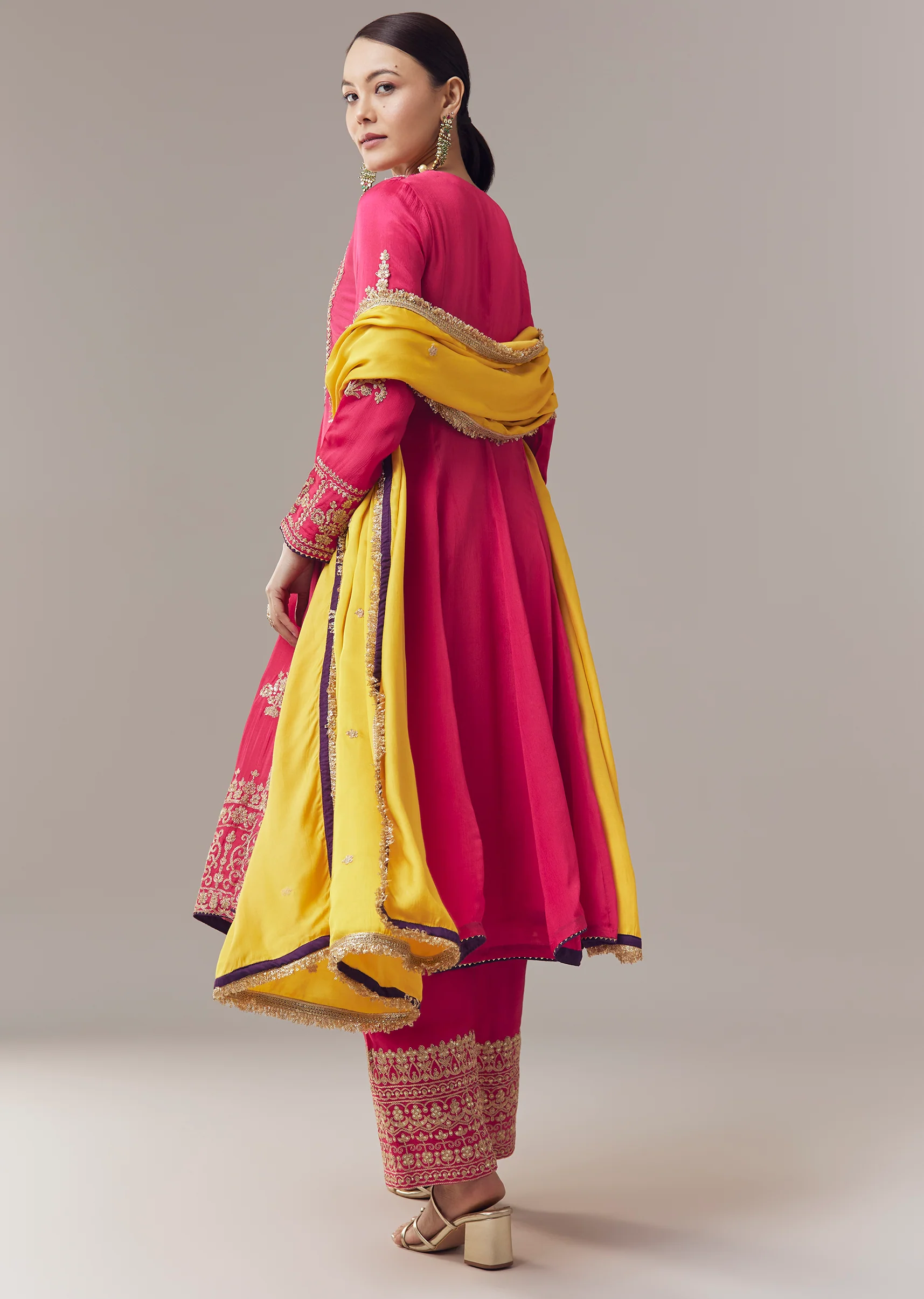 Pink Anarkali Suit With Zari Cut Dana And Sequins Work