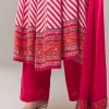 Pink Anarkali Suit In Chevron Print With Mirror Moti And Stone Work And Dupatta