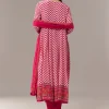 Pink Anarkali Suit In Chevron Print With Mirror Moti And Stone Work And Dupatta