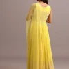 Yellow Embroidered Anarkali Pant Suit With Net Dupatta