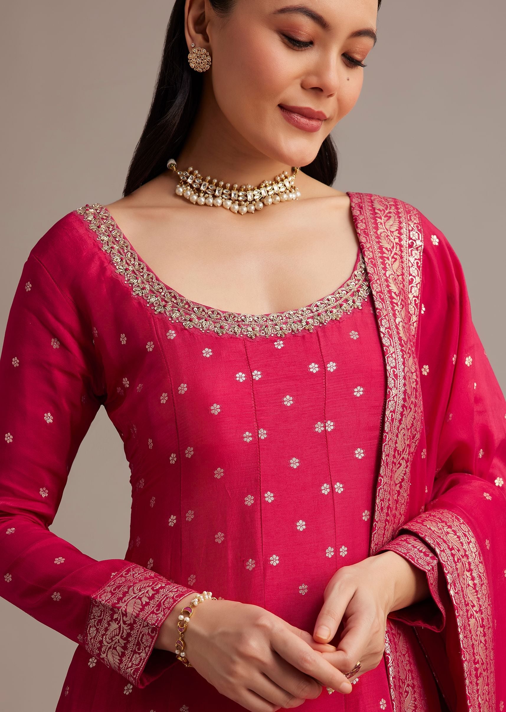 20063-rani-pink-gold-weave-anarkali-set-with-banarasi-dupatta-2.jpg Rani Pink Gold Weave Anarkali Set With Banarasi Dupatta