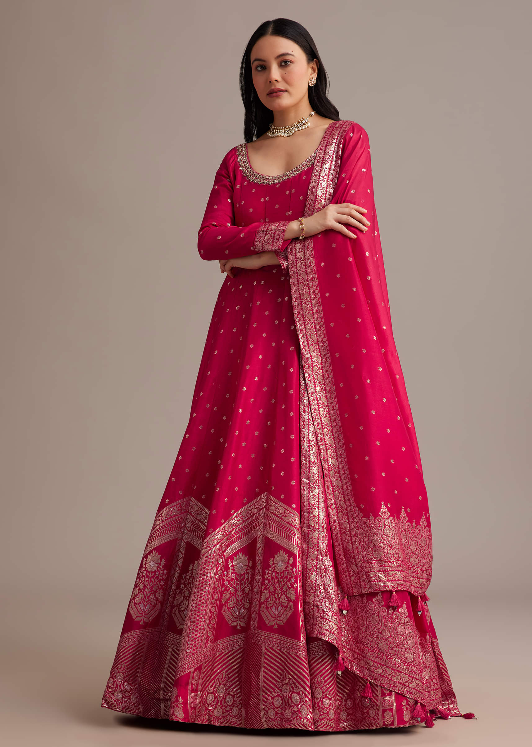 20063-rani-pink-gold-weave-anarkali-set-with-banarasi-dupatta-6.jpg Rani Pink Gold Weave Anarkali Set With Banarasi Dupatta