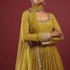 Lime Green Anarkali Suit In Georgette With Multicolored Resham And Zari Embroidered Mughal Design