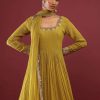 Lime Green Anarkali Suit In Georgette With Multicolored Resham And Zari Embroidered Mughal Design