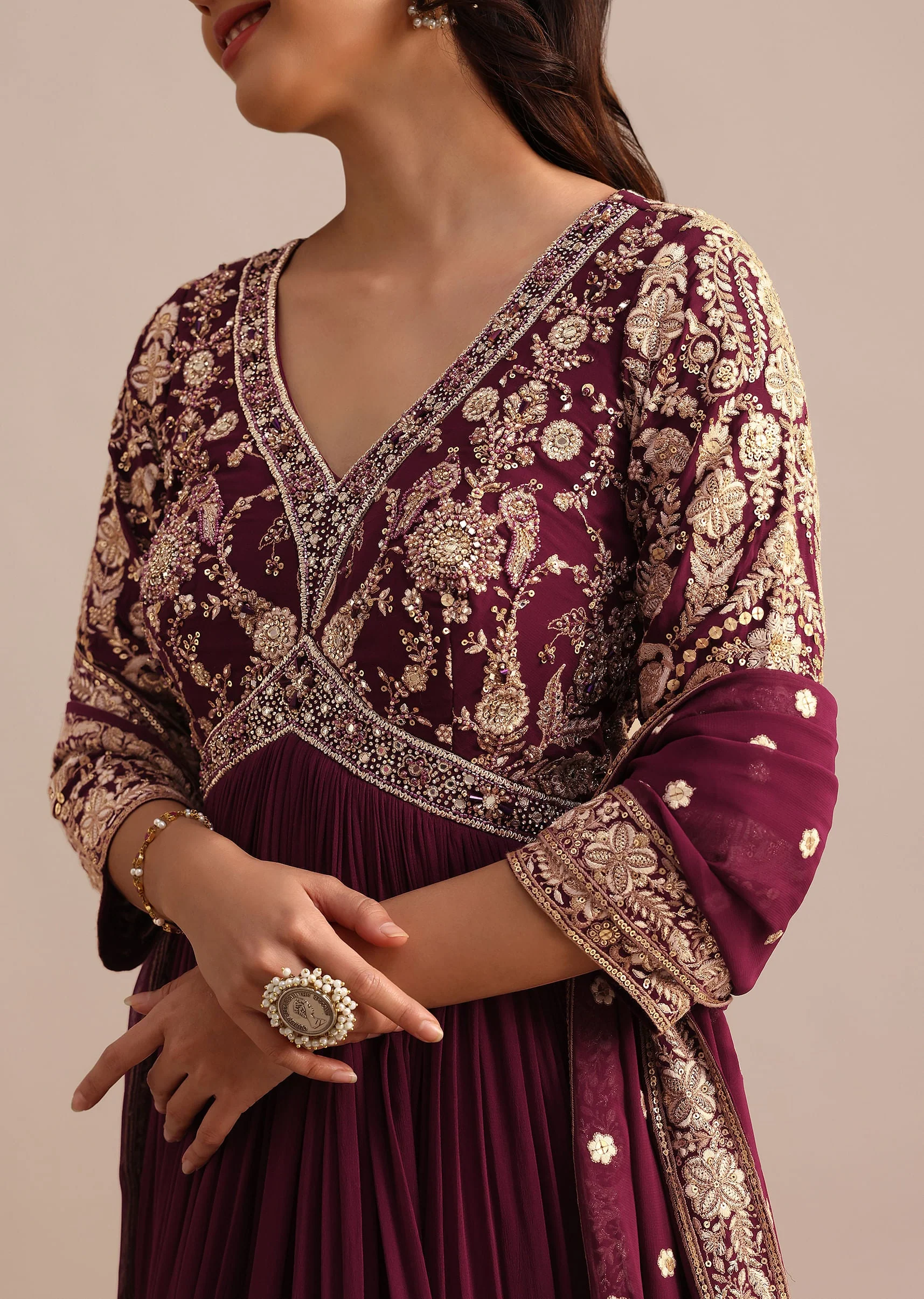 20094-wine-embroidered-georgette-anarkali-suit-2.webp Wine Embroidered Georgette Anarkali Suit