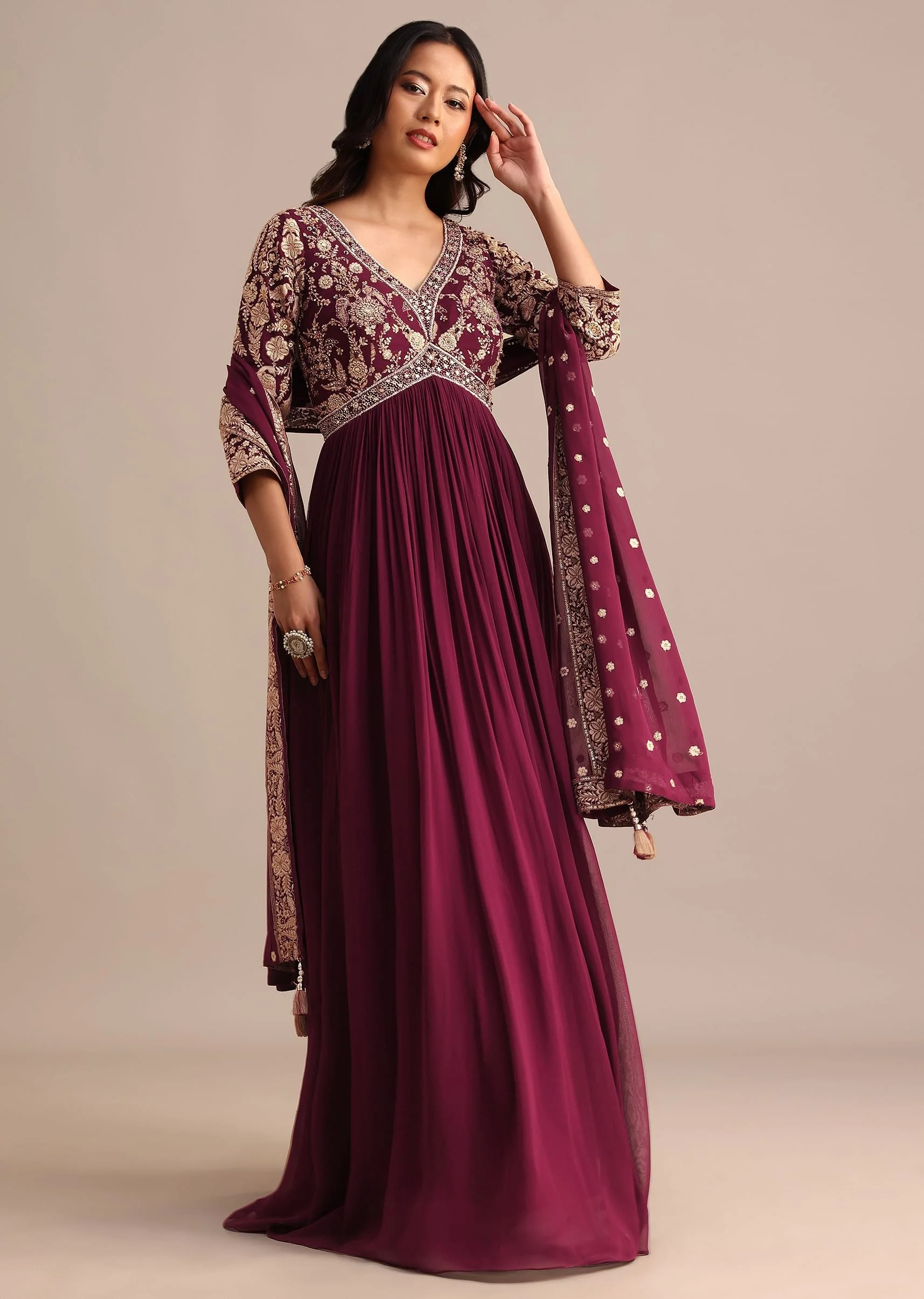 20094-wine-embroidered-georgette-anarkali-suit-3.webp Wine Embroidered Georgette Anarkali Suit