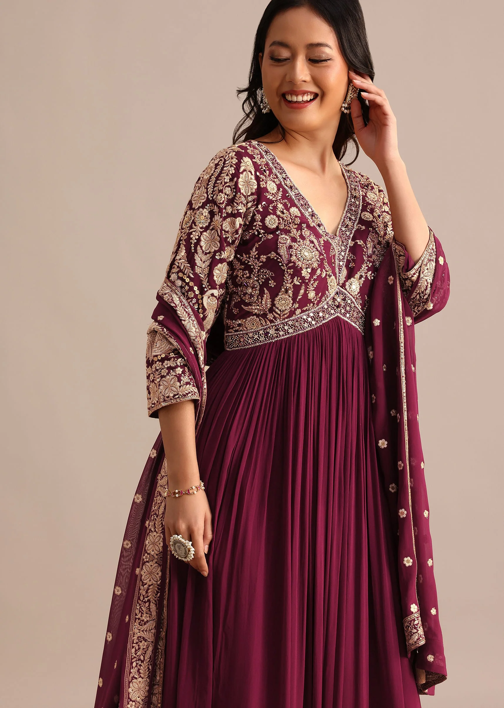 20094-wine-embroidered-georgette-anarkali-suit-4.webp Wine Embroidered Georgette Anarkali Suit