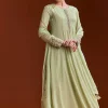 Pista Green Chinon Anarkali Suit With Beads And Stone Work