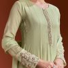 Pista Green Chinon Anarkali Suit With Beads And Stone Work