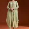 Pista Green Chinon Anarkali Suit With Beads And Stone Work