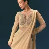 Champagne Peach Embroidered Draped Saree With 3D Applique Blouse