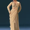 Champagne Peach Embroidered Draped Saree With 3D Applique Blouse