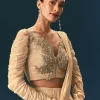 Champagne Peach Embroidered Draped Saree With 3D Applique Blouse