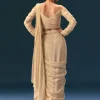 Champagne Peach Embroidered Draped Saree With 3D Applique Blouse