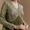 Mehendi Green Mirror Work Anarkali with Dupatta