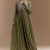 Mehendi Green Mirror Work Anarkali with Dupatta