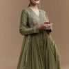 Mehendi Green Mirror Work Anarkali with Dupatta