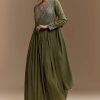 Mehendi Green Mirror Work Anarkali with Dupatta
