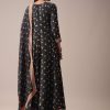 Black Floral Printed Anarkali Suit Set In Art Silk
