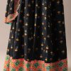 Black Floral Printed Anarkali Suit Set In Art Silk