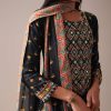 Black Floral Printed Anarkali Suit Set In Art Silk