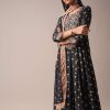Black Floral Printed Anarkali Suit Set In Art Silk