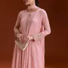 Pink Chinon Anarkali Suit With Beads And Stone Work