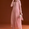 Pink Chinon Anarkali Suit With Beads And Stone Work