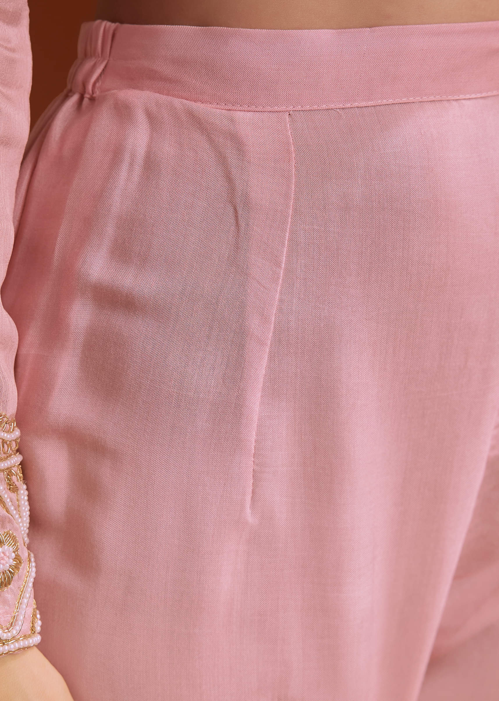 Pink Chinon Anarkali Suit With Beads And Stone Work